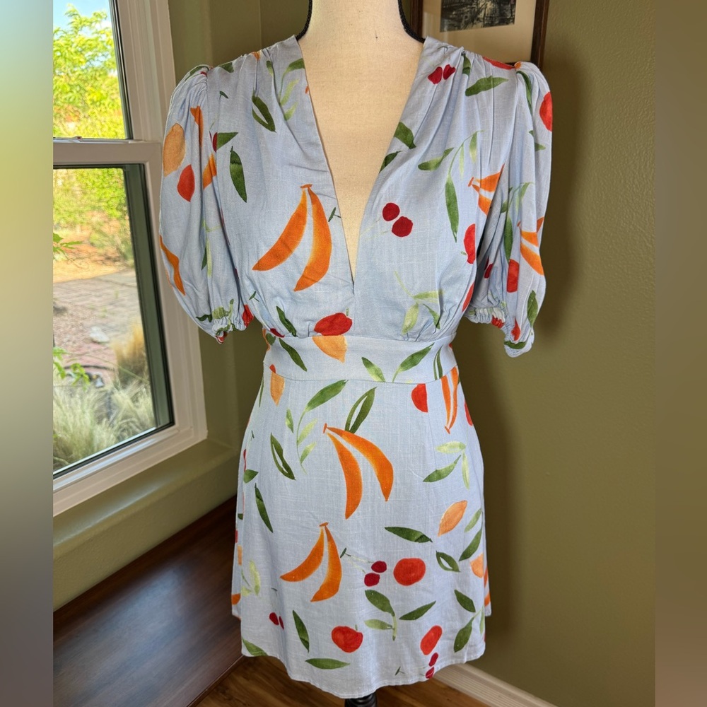 Finders Keepers Fruit Print V-Neck Mini Dress